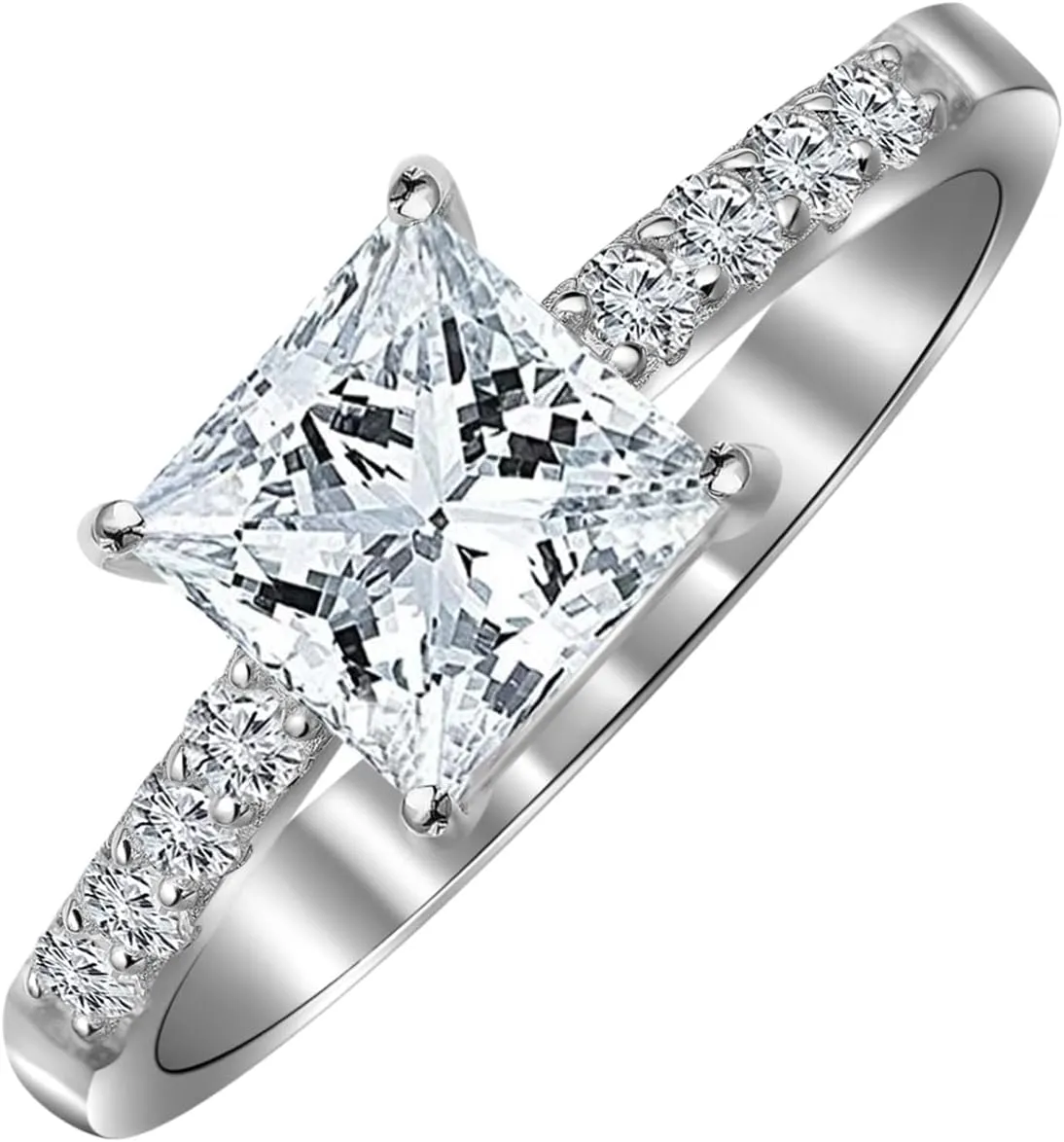 2.24 Carat (ctw) moissanite engagement rings for women Princess Cut moissanite rings Platinum Plated Silver rings Wedding Band for Women Gifts Diamond Rings,8