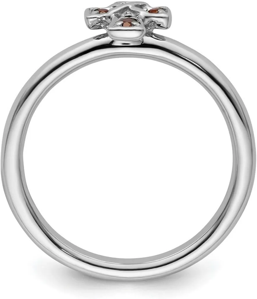 2.25mm 925 Sterling Silver Stackable Rhodium Garnet Religious Faith Cross Ring - Jewelry Gift for Mom