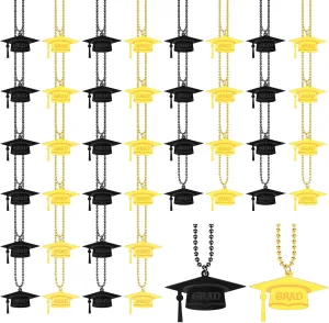 24 Pcs Graduation Pendant Bead Necklace Graduation Cap Shape Party Favor Gifts Supplies Necklace Cute Vintage Hanging Pendants