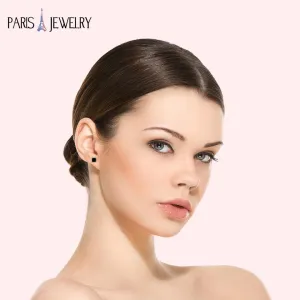 24K White Gold Plated Stud Earrings | 2 Cttw Created Earring | White Gold Plated Black Sapphire BirthStone Earrings Jewelry | Princess Cut Stud Earrings | Pushback Back Finding | 4 Prongs Settings Earring | Gift for Women