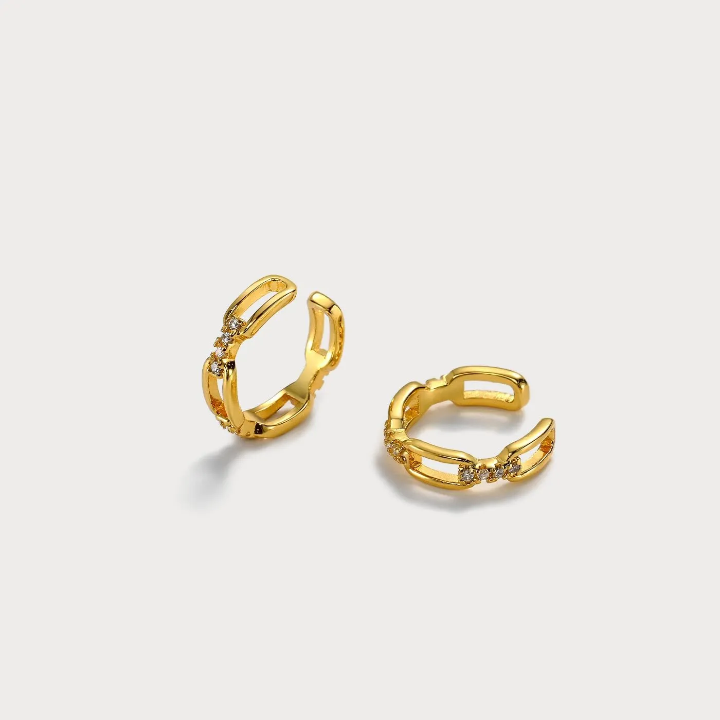 2Pcs 18K Plated Gold Zircon Ear Cuff Earrings Double Over-Ear Non-Piercing Earrings Ear Clips Jewelry