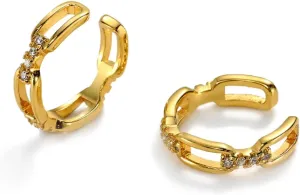 2Pcs 18K Plated Gold Zircon Ear Cuff Earrings Double Over-Ear Non-Piercing Earrings Ear Clips Jewelry
