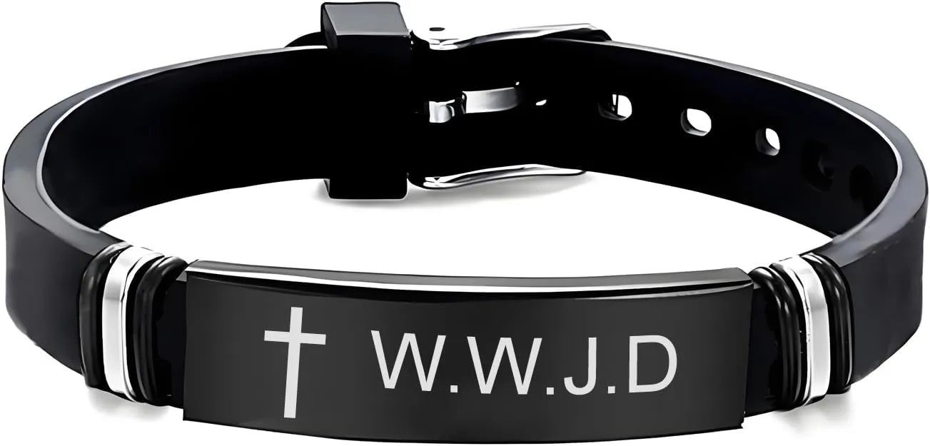 2Pcs Cross WWJD Bracelet Adjustable WWJD HWLF Silicone Wristband Christian Religious Jewelry for Women Men