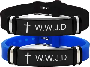 2Pcs Cross WWJD Bracelet Adjustable WWJD HWLF Silicone Wristband Christian Religious Jewelry for Women Men