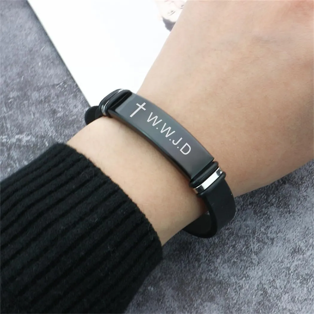 2Pcs Cross WWJD Bracelet Adjustable WWJD HWLF Silicone Wristband Christian Religious Jewelry for Women Men