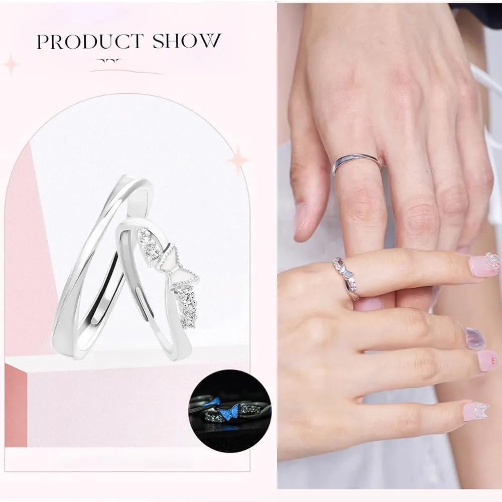 2PCS Fashion Luminous Light Ring Glow in Dark Color Blue Light Ring Jewelry Lover Gift for Women MenCouple Rings