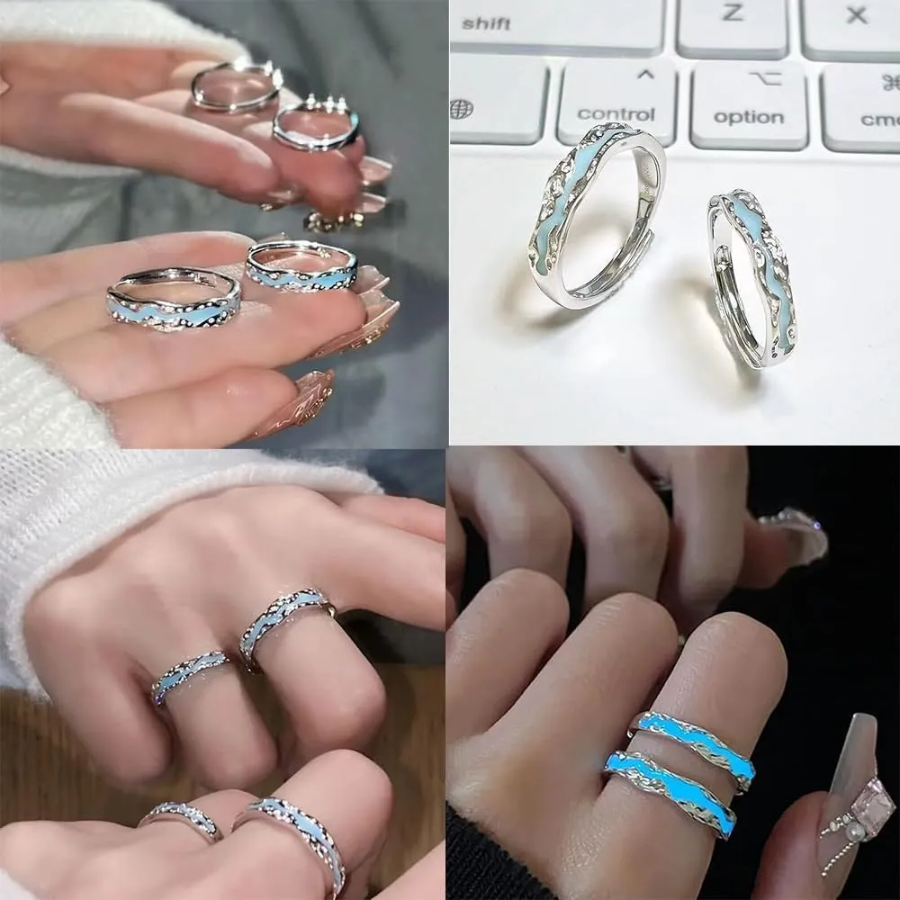 2PCS Fashion Luminous Light Ring Glow in Dark Color Blue Light Ring Jewelry Lover Gift for Women MenCouple Rings