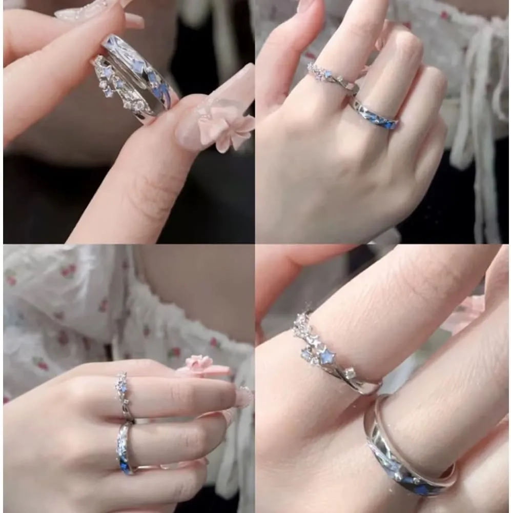 2PCS Fashion Luminous Light Ring Glow in Dark Color Blue Light Ring Jewelry Lover Gift for Women MenCouple Rings