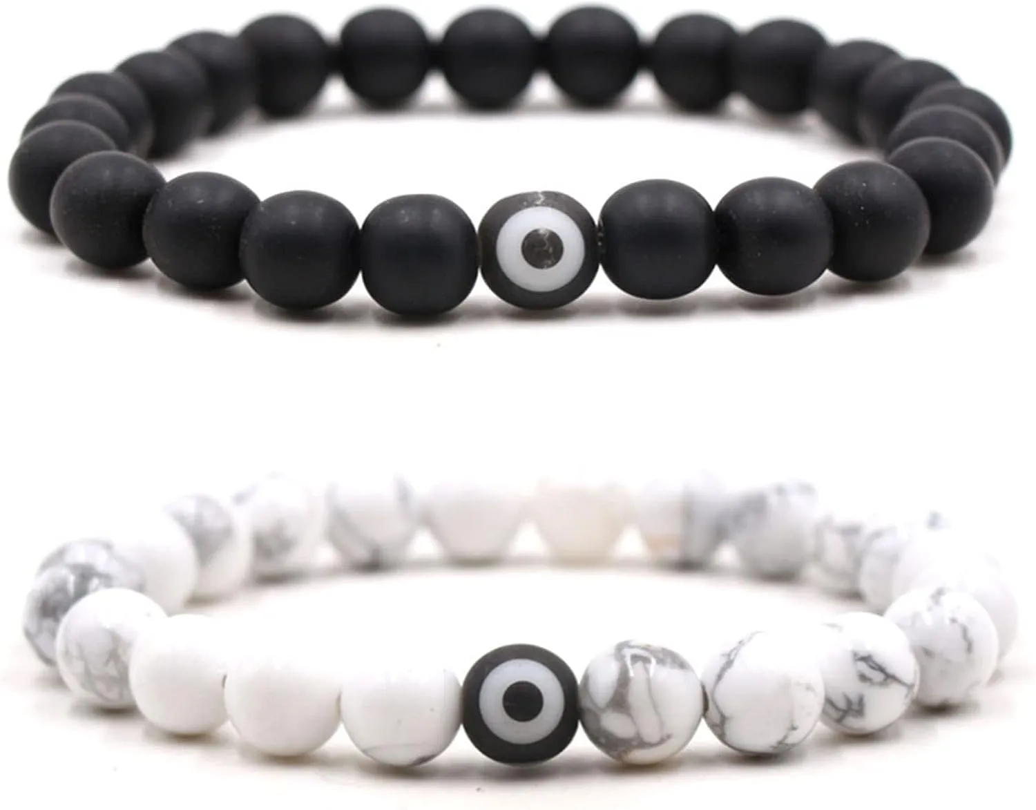 2Pcs Handmade 8mm Natural Stone Chakra Bead Evil Eye Stretch Adjustable Bracelets Lukcy Protection Lava Rock Balancing Stress Relief Yoga Jewelry for Women Men