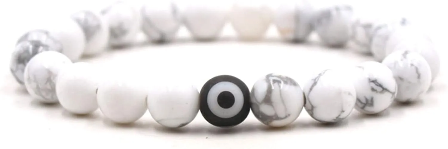 2Pcs Handmade 8mm Natural Stone Chakra Bead Evil Eye Stretch Adjustable Bracelets Lukcy Protection Lava Rock Balancing Stress Relief Yoga Jewelry for Women Men