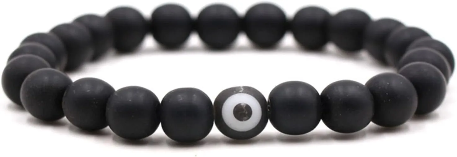 2Pcs Handmade 8mm Natural Stone Chakra Bead Evil Eye Stretch Adjustable Bracelets Lukcy Protection Lava Rock Balancing Stress Relief Yoga Jewelry for Women Men