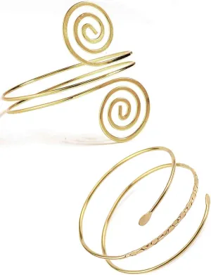 2Pcs Minimalist Simple Swirl Upper Arm Cuff Bracelets for Women Girls Arm Bangle Armlets Adjustable