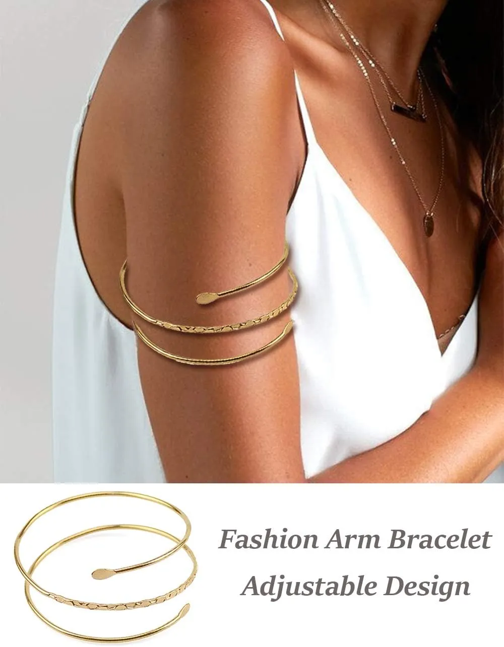 2Pcs Minimalist Simple Swirl Upper Arm Cuff Bracelets for Women Girls Arm Bangle Armlets Adjustable