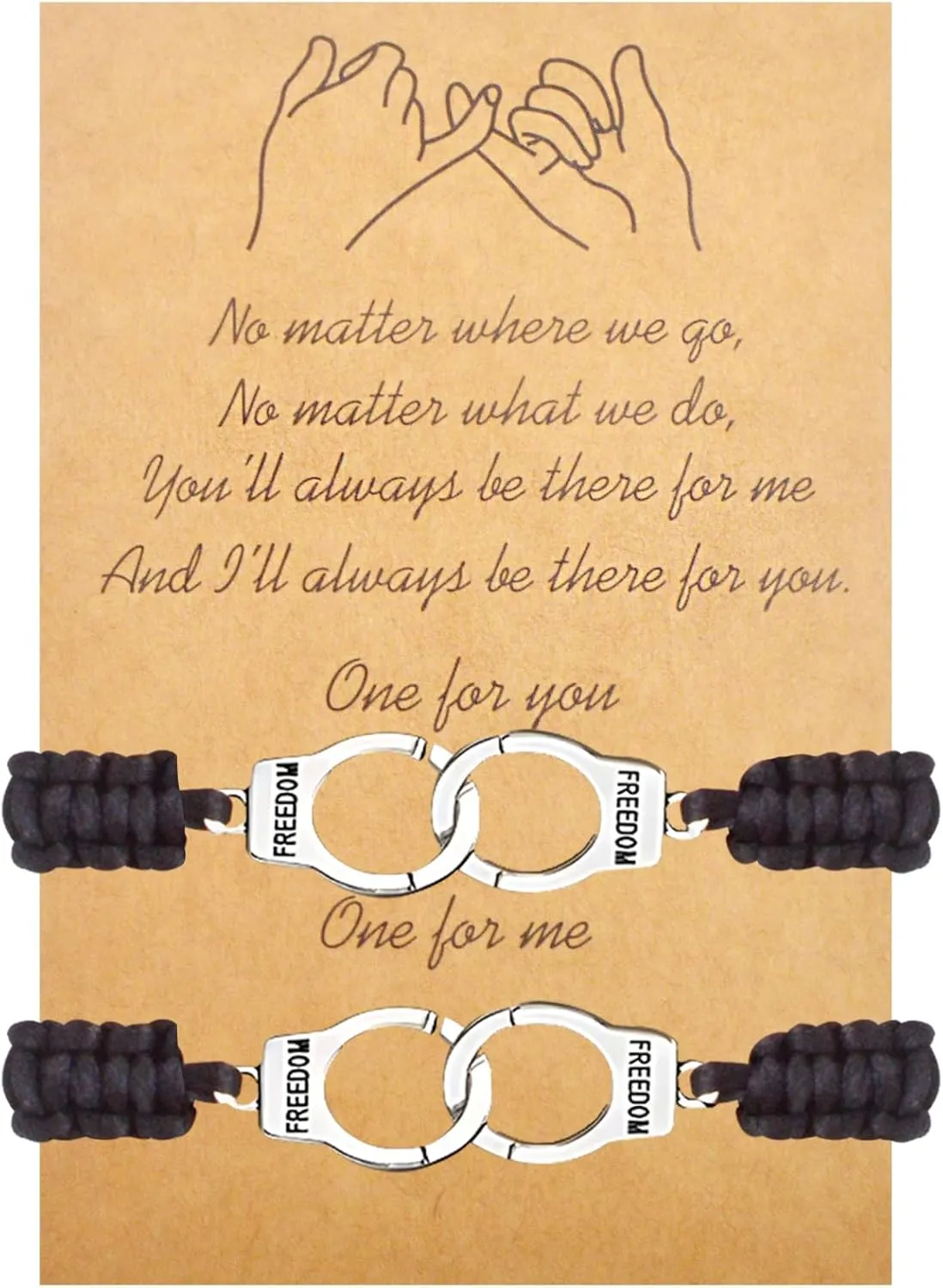 2pcs Partners in Crime Bracelets Handcuff Distance Matching Adjustable Cord Braided Friendship Bracelet with a Card for Women Men Best Friend BFF Birthday Thanksgiving Gifts