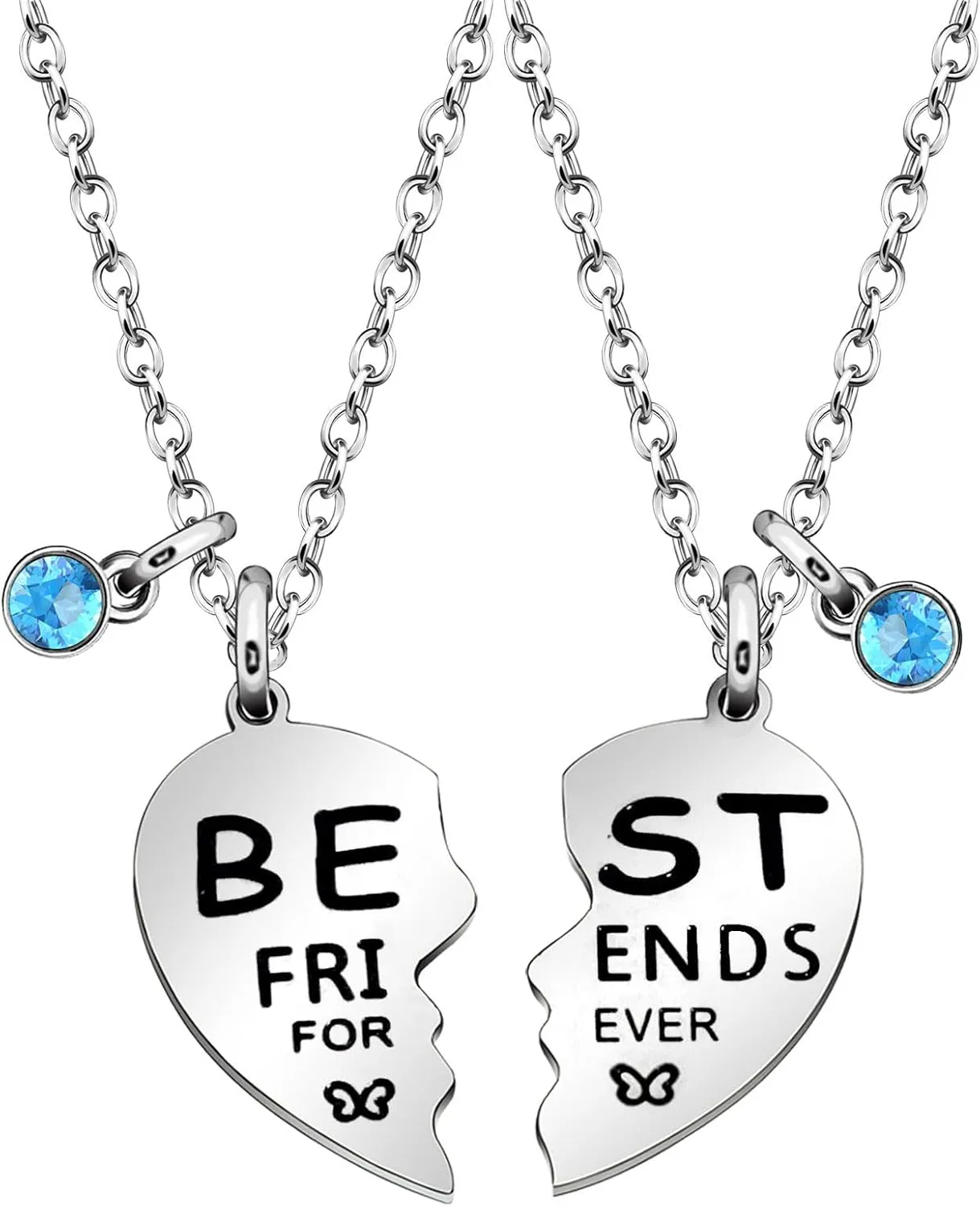 2pcs Silver Best Friends Forever Necklace Set Gift with Heart-Shaped Pendants Engraved Charms for BFF Bestie Colleague Friendship Jewelry