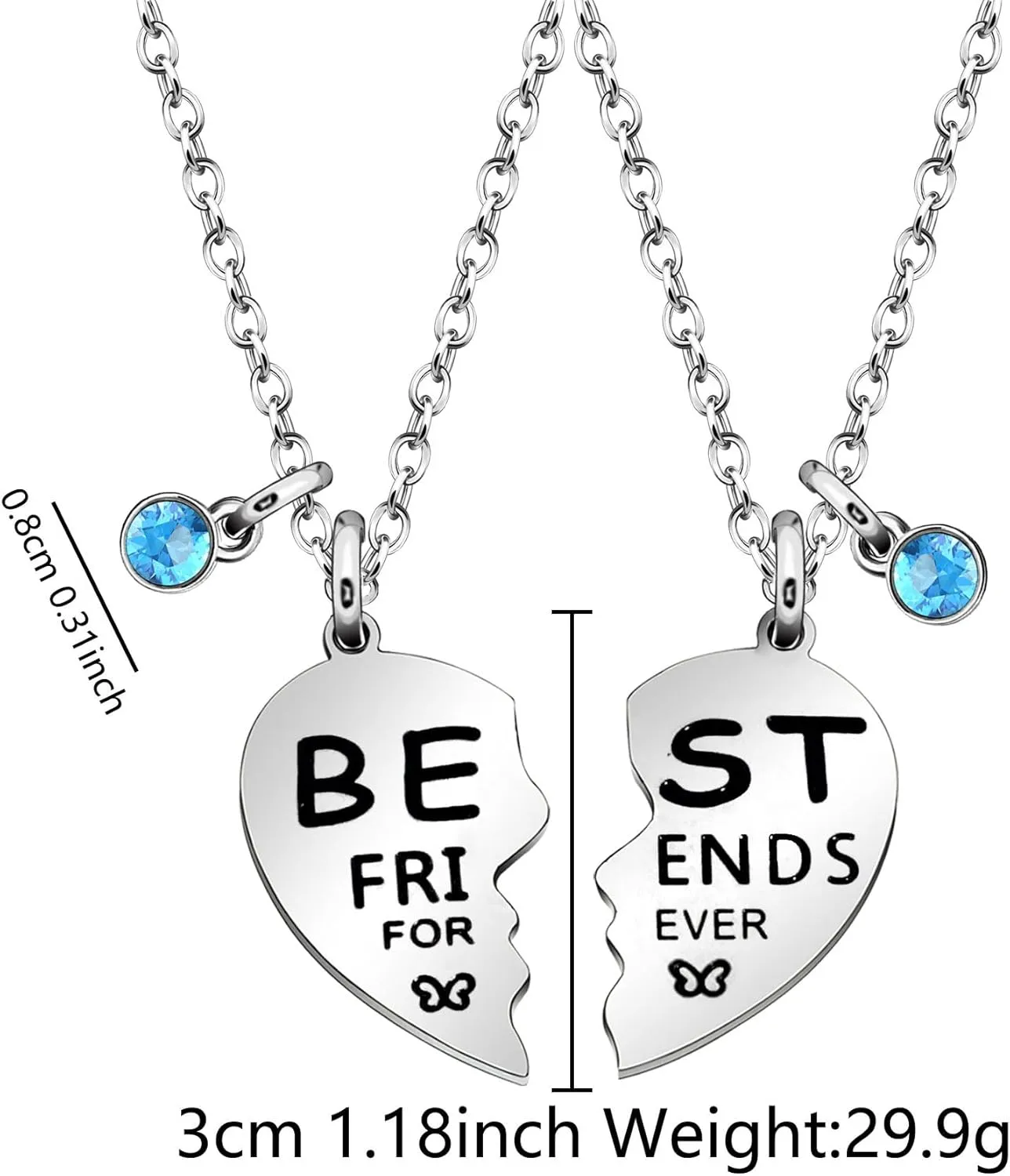 2pcs Silver Best Friends Forever Necklace Set Gift with Heart-Shaped Pendants Engraved Charms for BFF Bestie Colleague Friendship Jewelry
