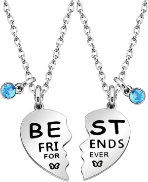 2pcs Silver Best Friends Forever Necklace Set Gift with Heart-Shaped Pendants Engraved Charms for BFF Bestie Colleague Friendship Jewelry