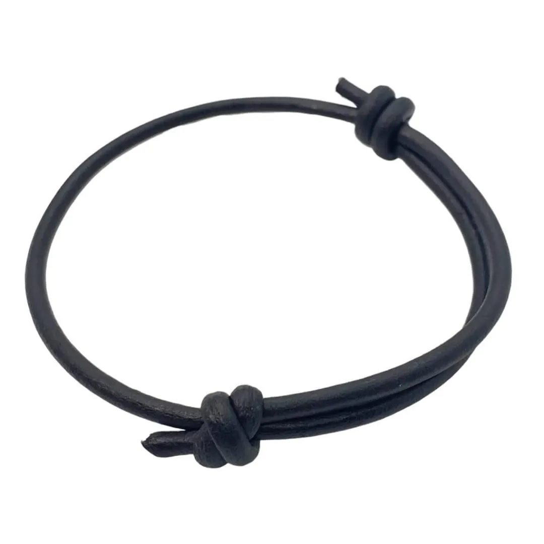 3 mm Men Genuine Leather Bracelet - Handmade Adjustable Cuff, Mens Minimalism Leather Wrap Wristband, Simple Accessories, Premium Leather, Women Gift To Boyfriend, Pulsera Hombre (Black)