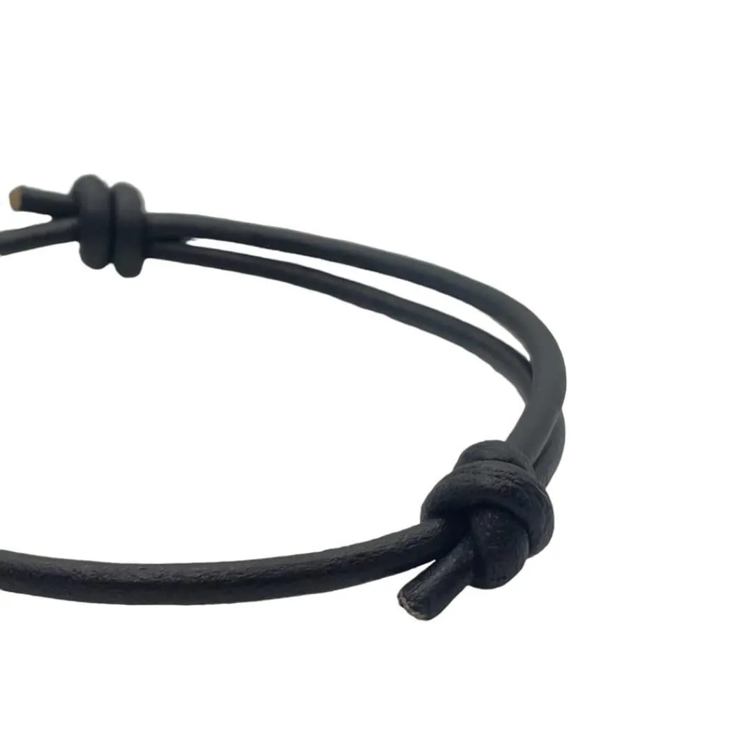 3 mm Men Genuine Leather Bracelet - Handmade Adjustable Cuff, Mens Minimalism Leather Wrap Wristband, Simple Accessories, Premium Leather, Women Gift To Boyfriend, Pulsera Hombre (Black)