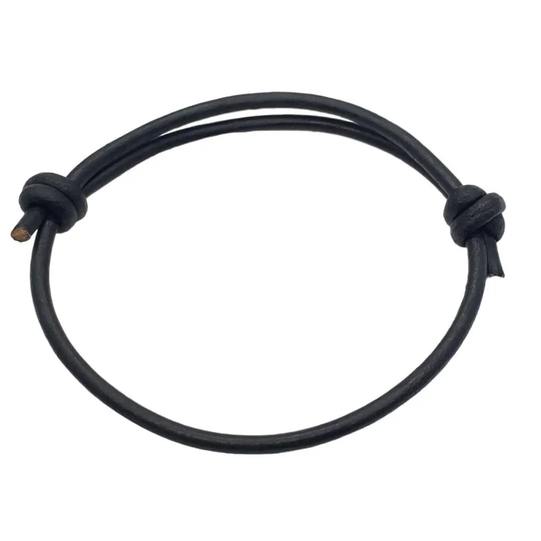 3 mm Men Genuine Leather Bracelet - Handmade Adjustable Cuff, Mens Minimalism Leather Wrap Wristband, Simple Accessories, Premium Leather, Women Gift To Boyfriend, Pulsera Hombre (Black)