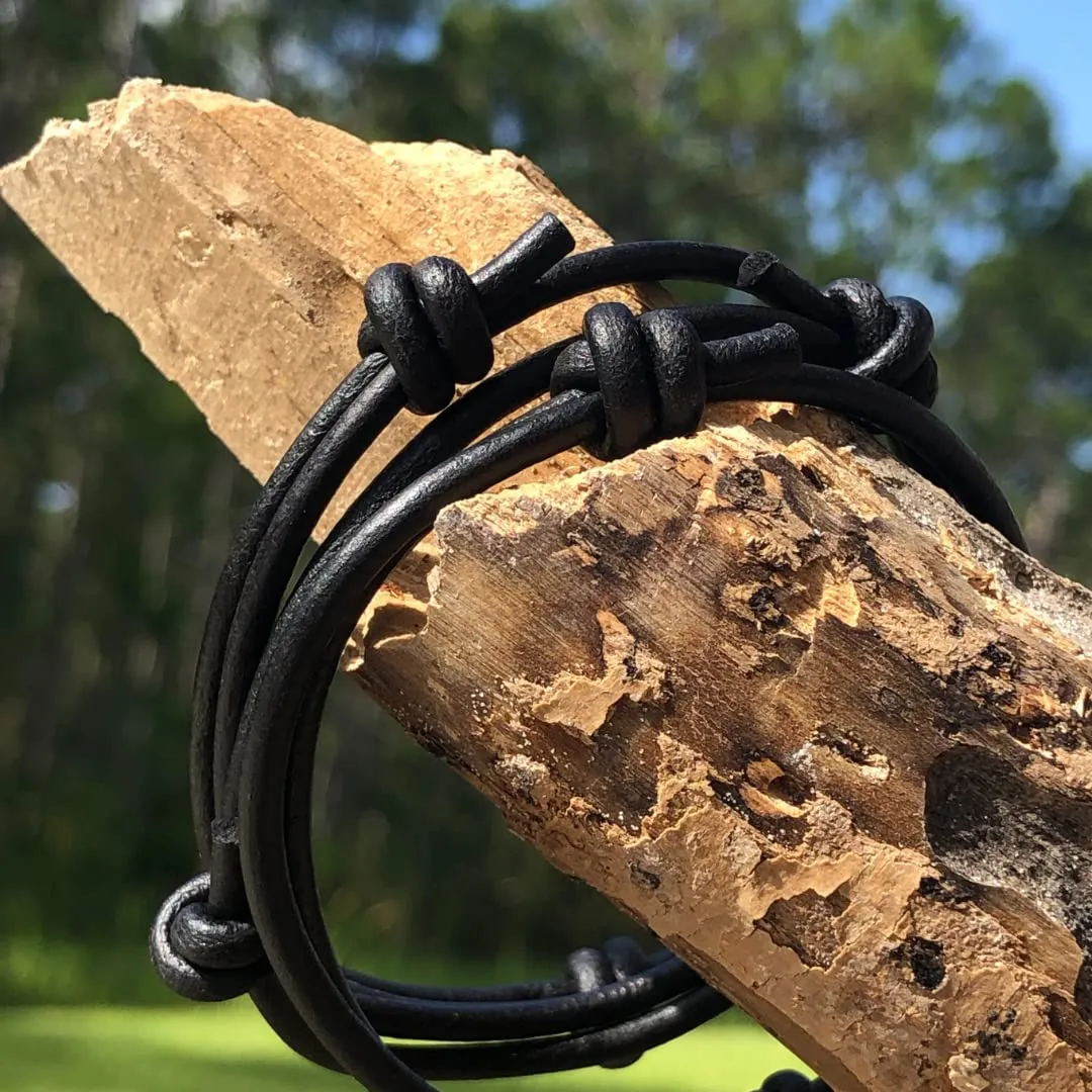 3 mm Men Genuine Leather Bracelet - Handmade Adjustable Cuff, Mens Minimalism Leather Wrap Wristband, Simple Accessories, Premium Leather, Women Gift To Boyfriend, Pulsera Hombre (Black)