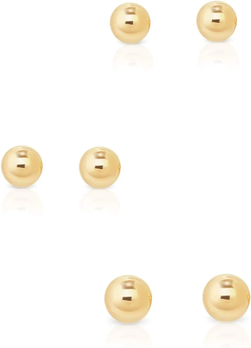 3 PAIRS 925 sterling silver stud earrings for women - tiny stud earrings - 24K Yellow or 18K Rose Gold Plated - small gold stud earrings - earrings studs pack - Diameter: 2, 3, 4, 5, 6 mm