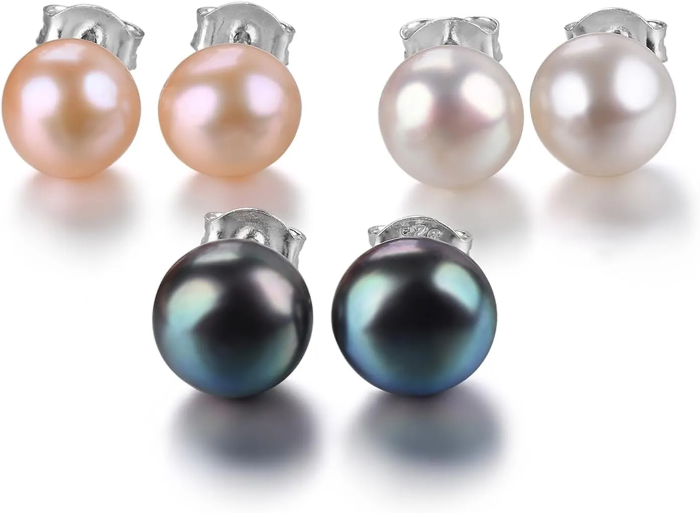 3 Pairs Freshwater Pearl Stud Earrings for Women S925 Sterling Silver June Birthstone Studs Rhodium Plated Classic Style Fine Jewelry for Birthday Mother's Day