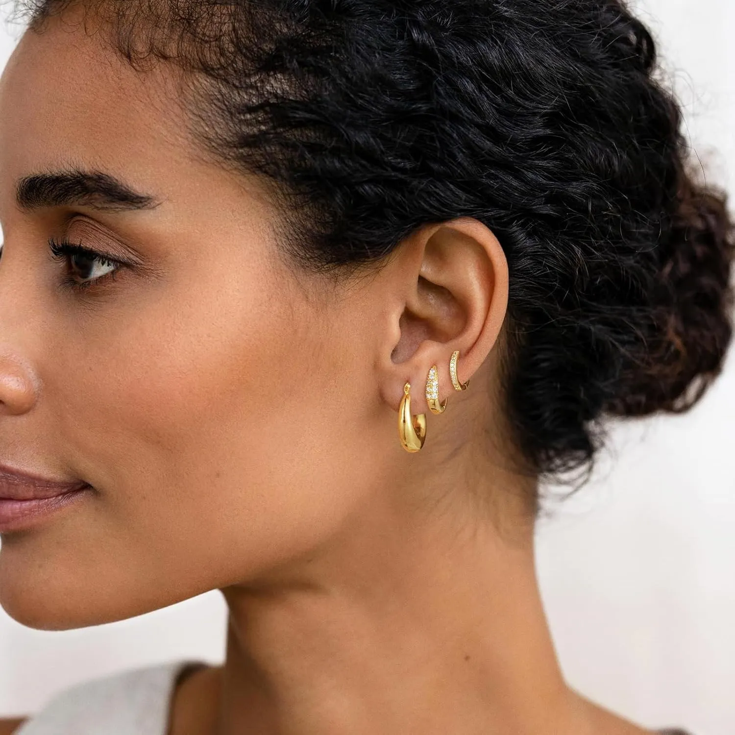 3 Pairs Gold/Silver Hoop Earrings Set for Women,Dainty Cubic Zirconia Hoop Earrings Women Stack Hypoallergenic Trendy Pack Jewelry
