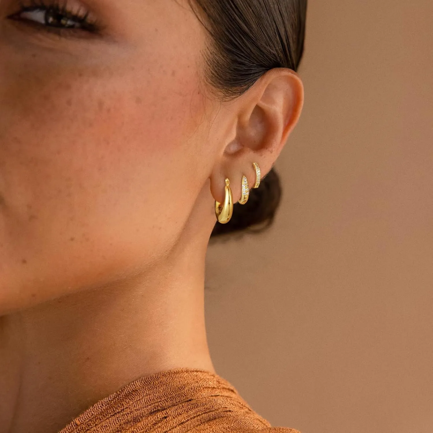 3 Pairs Gold/Silver Hoop Earrings Set for Women,Dainty Cubic Zirconia Hoop Earrings Women Stack Hypoallergenic Trendy Pack Jewelry