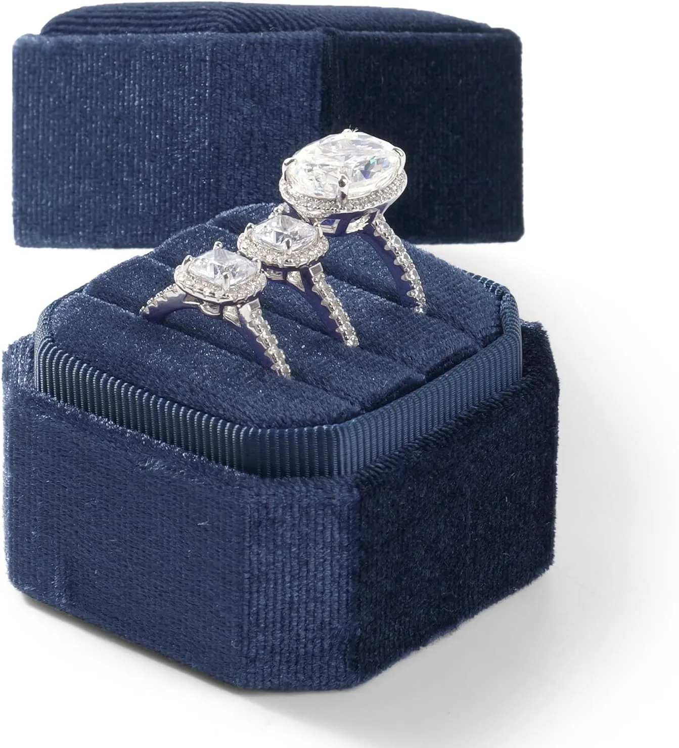 3 Slots Ring Box Velvet Ring Gift Box Wedding Day For Proposal, Engagement, Wedding,Mother's Day, Valentine's Day (Dark Blue)
