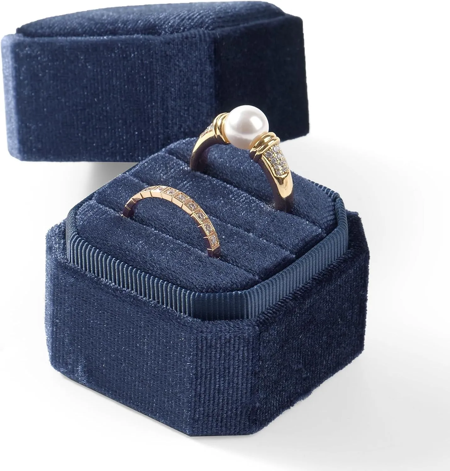 3 Slots Ring Box Velvet Ring Gift Box Wedding Day For Proposal, Engagement, Wedding,Mother's Day, Valentine's Day (Dark Blue)