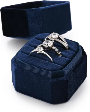 3 Slots Ring Box Velvet Ring Gift Box Wedding Day For Proposal, Engagement, Wedding,Mother's Day, Valentine's Day (Dark Blue)