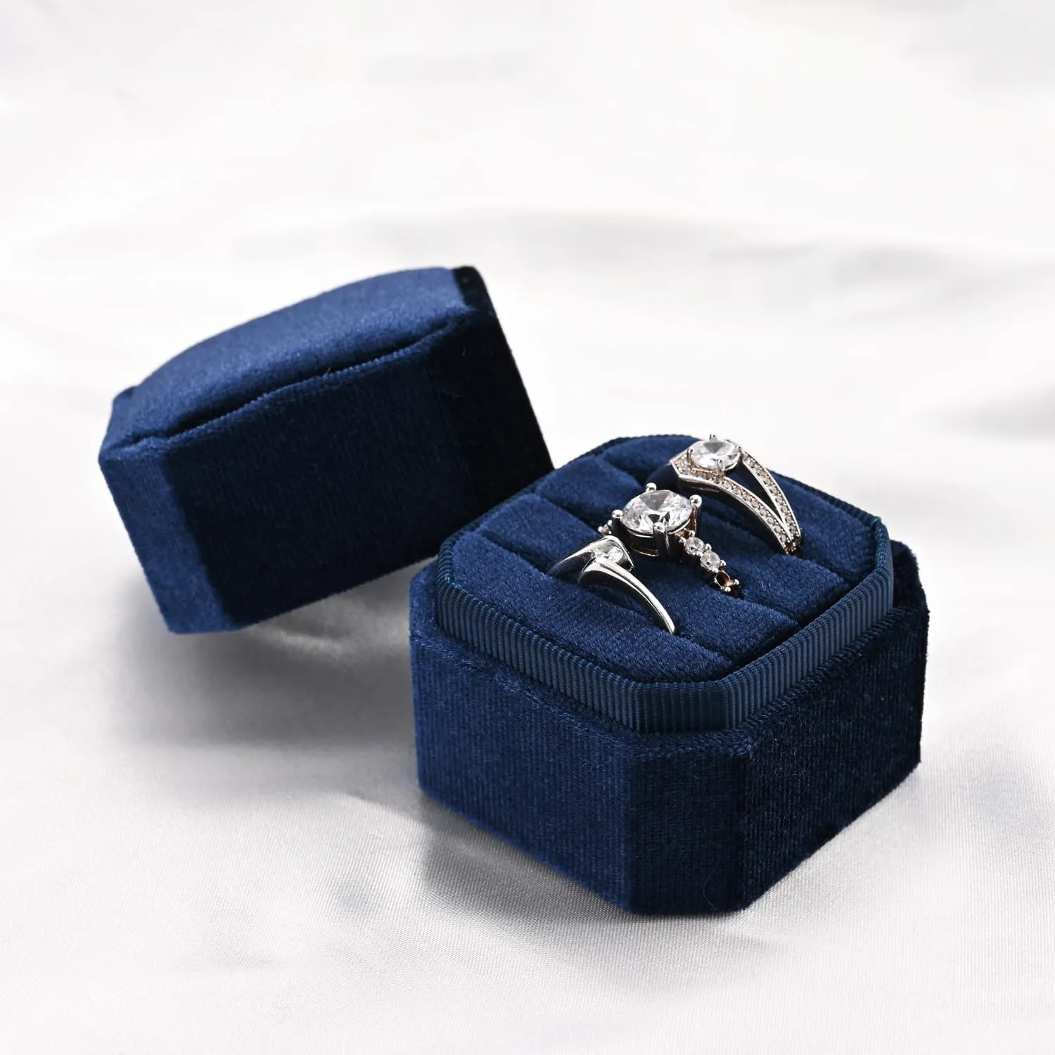 3 Slots Ring Box Velvet Ring Gift Box Wedding Day For Proposal, Engagement, Wedding,Mother's Day, Valentine's Day (Dark Blue)