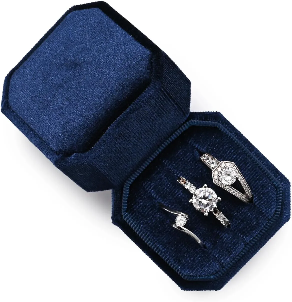 3 Slots Ring Box Velvet Ring Gift Box Wedding Day For Proposal, Engagement, Wedding,Mother's Day, Valentine's Day (Dark Blue)
