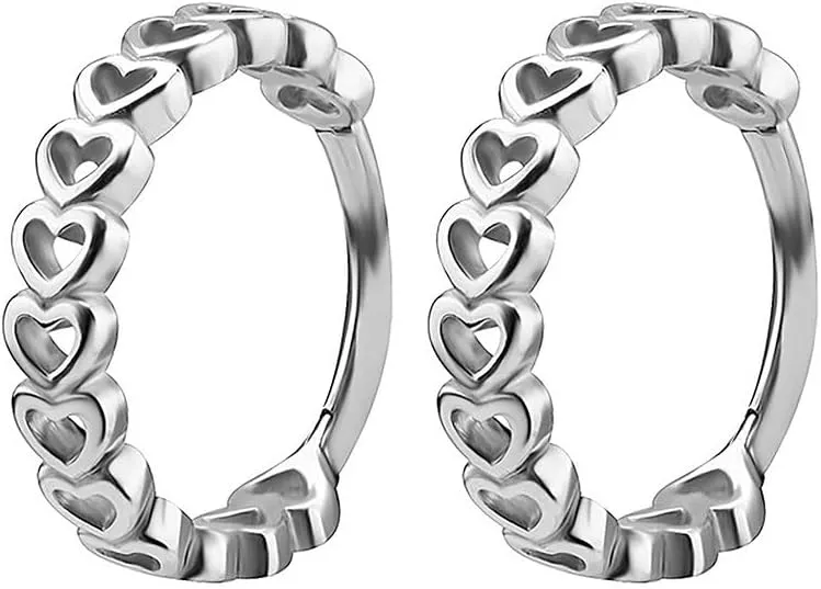 316L Surgical Steel Heart Huggie Hoop Earrings Hypoallergenic Cartilage Hoops Earrings 16G Nose Rings 8mm Small Huggie Earring for Women