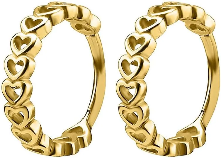 316L Surgical Steel Heart Huggie Hoop Earrings Hypoallergenic Cartilage Hoops Earrings 16G Nose Rings 8mm Small Huggie Earring for Women