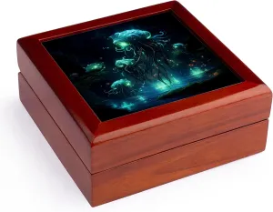3dRose, Glowing alien-like jellyfish float above a mystical, dark forest pond., Jewelry Box 5.5x5.5 inch with 4 inch tile
