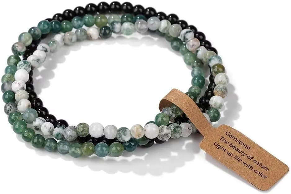 3PCS Healing Crystal Bracelets for Women Men 4mm Natural Stone Beaded Stretch Bracelet Amethyst Jewelry Gifts Semi-Precious Gemstone Beaded Bracelets Round Gemstones Elastic Stretch Bracelet