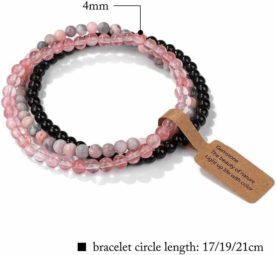 3PCS Healing Crystal Bracelets for Women Men 4mm Natural Stone Beaded Stretch Bracelet Amethyst Jewelry Gifts Semi-Precious Gemstone Beaded Bracelets Round Gemstones Elastic Stretch Bracelet