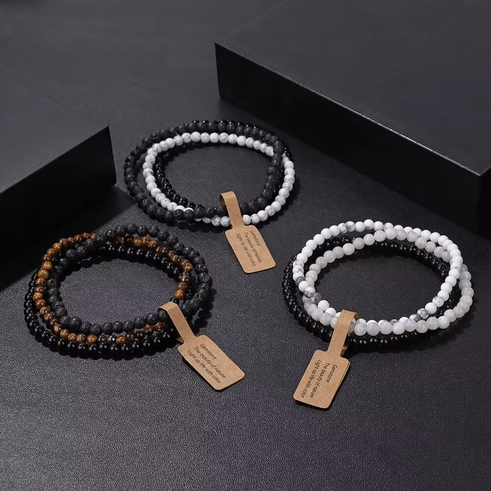 3PCS Healing Crystal Bracelets for Women Men 4mm Natural Stone Beaded Stretch Bracelet Amethyst Jewelry Gifts Semi-Precious Gemstone Beaded Bracelets Round Gemstones Elastic Stretch Bracelet