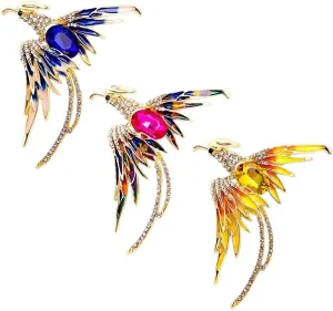 3Pcs Sparkling Rhinestone Phoenix Brooch Enamel Lapel Pin for Clothing Accessories