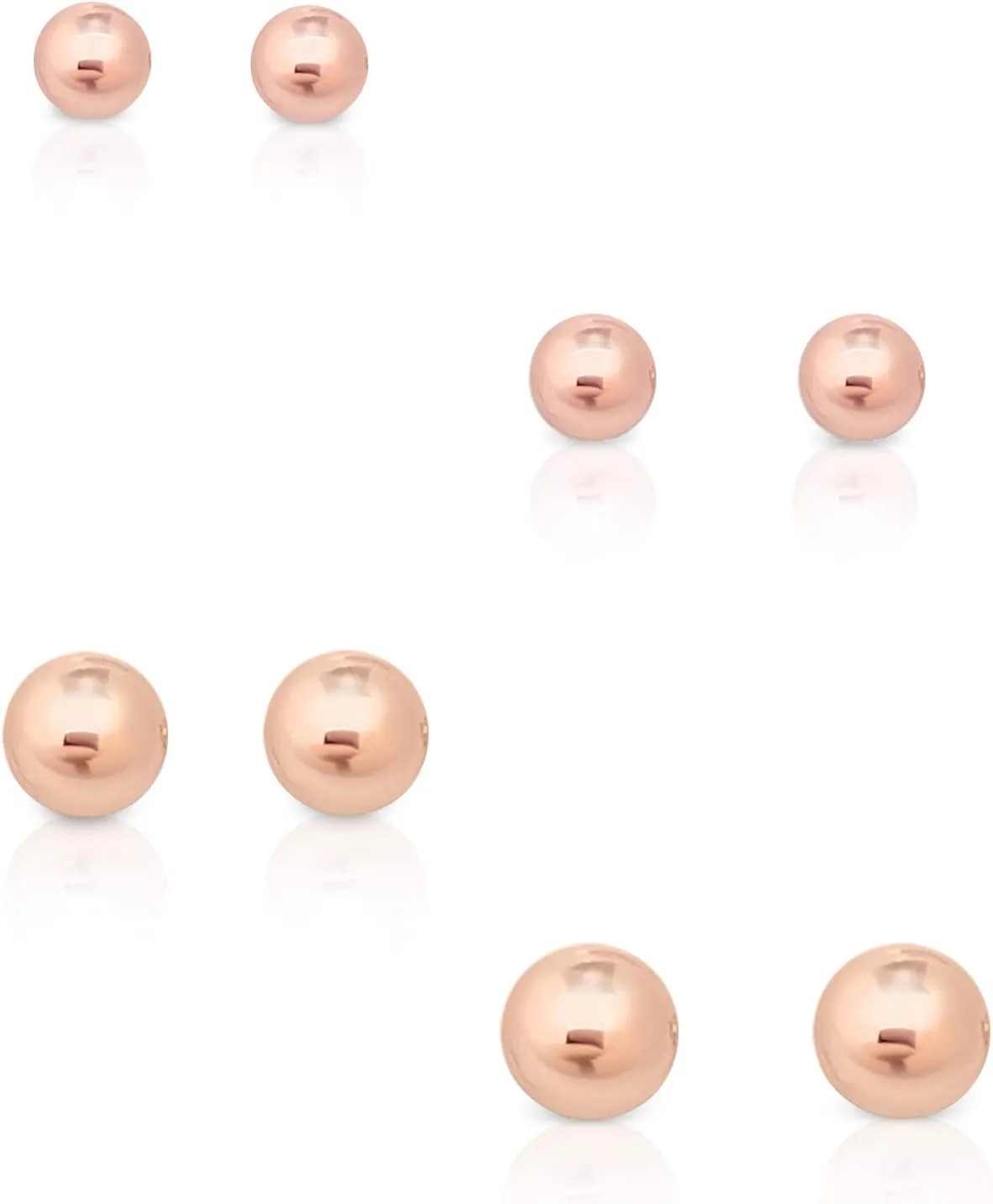 4 PAIRS 925 sterling silver stud earrings for women - tiny stud earrings - 24K Yellow or 18K Rose Gold Plated - small gold stud earrings - earrings studs pack - Diameter: 2, 3, 4, 5, 6 mm