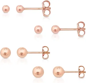 4 PAIRS 925 sterling silver stud earrings for women - tiny stud earrings - 24K Yellow or 18K Rose Gold Plated - small gold stud earrings - earrings studs pack - Diameter: 2, 3, 4, 5, 6 mm