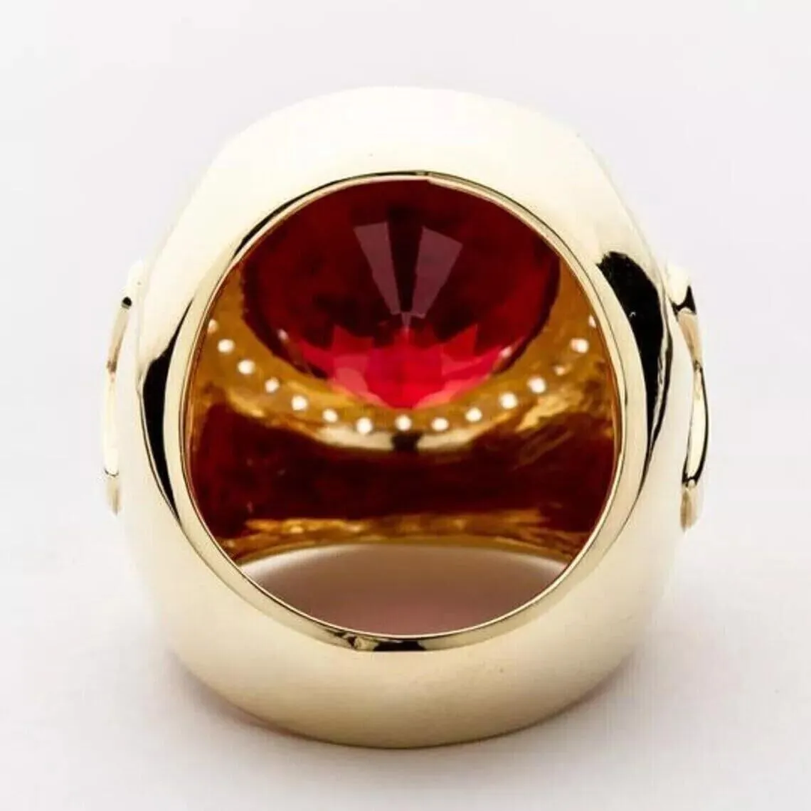 4.00 Carat Simulated Red Ruby And Diamond Men's Christian Cross Bishop Engagement Wedding Ring 14K Yellow Gold Plated 925 Silver.