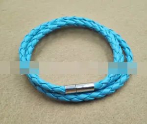 4MM Three Circle Simple Multi-layer Winding Plug Buckle Woven Leather Multi-color Bracelet