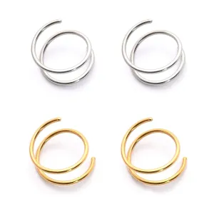 4Pcs Handmade Double Hoop Earrings for Single Piercing, 2 Sterling Silver & 2 Gold Plated Double Twist Earrings for One Hole, Cartilage Earrings for Women, Everyday Tragus Piercing Jewelry