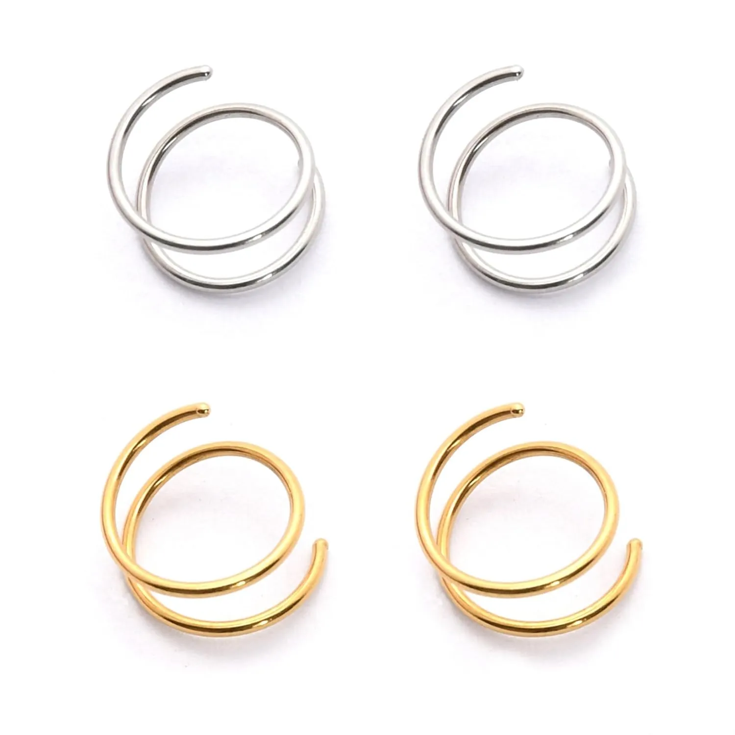 4Pcs Handmade Double Hoop Earrings for Single Piercing, 2 Sterling Silver & 2 Gold Plated Double Twist Earrings for One Hole, Cartilage Earrings for Women, Everyday Tragus Piercing Jewelry