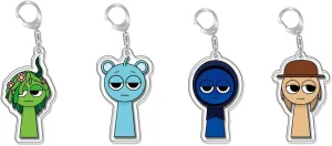 4PCS Sprunki Keychains, Cute Acrylic Figures Keyrings, Sprunki Fun acrylic keychainBag decoration