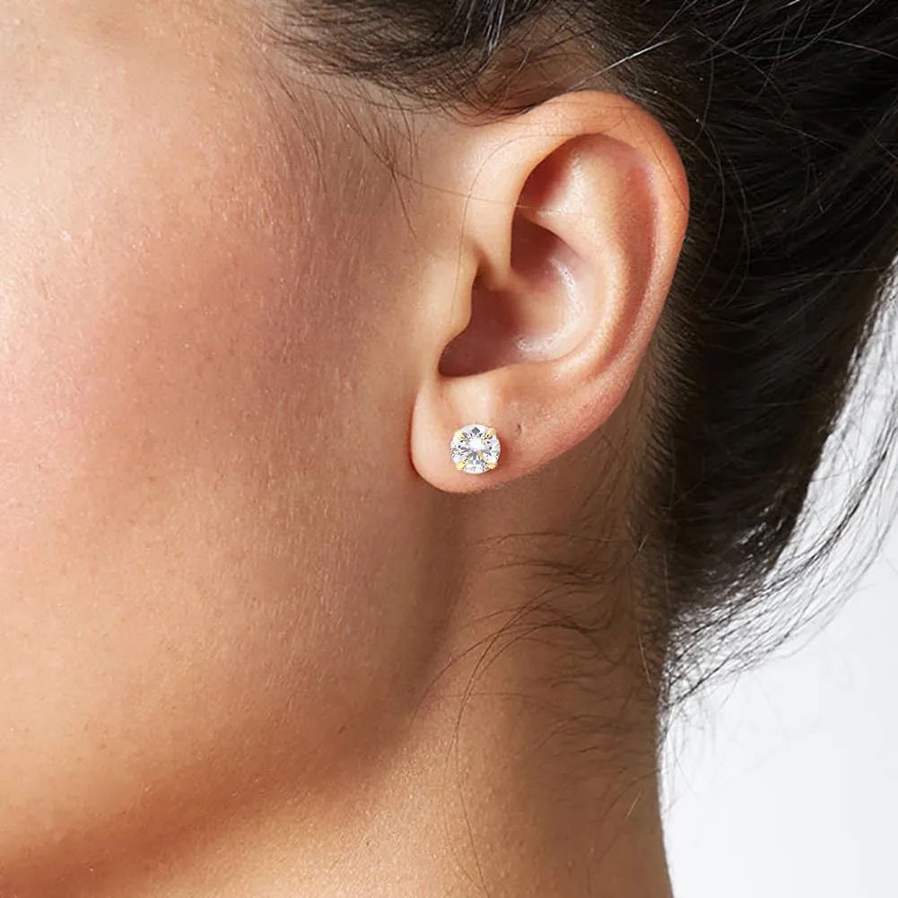 5 MM Cubic Zirconia Diamond Sterling Silver Prong Earrings Studs, Flat Backs