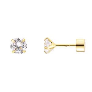5 MM Cubic Zirconia Diamond Sterling Silver Prong Earrings Studs, Flat Backs